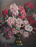 Still life with pink pearl rhododendrons in a vase Signed Frank O by Frank O. Salisbury, Oil on canvas, sold Dec 2021