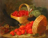 Two blackbirds with baskets of strawberries and raspberries by Eloise Harriet Stannard, oil on canvas, offered Dec 2014