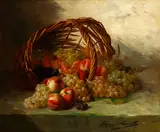 Still life with peaches, grapes and a basket by Alfred-Arthur Brunel de Neuville, oil on canvas, sold Dec 2014