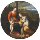 The Mystic Marriage of Saint Catherine by French School, oil on panel, tondo, sold Dec 2014
