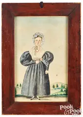 full-length portrait of a woman wearing a blue dress by Jacob Maentel, watercolor, sold Apr 2024