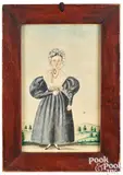 full-length portrait of a woman wearing a blue dress by Jacob Maentel, watercolor, sold Apr 2024