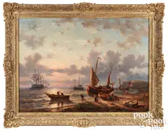 coastal scene with ships by George W. Opdenhoff, oil on canvas, sold Apr 2024