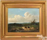 titled Hounds and Falcons by William Fisk, oil on canvas, sold Apr 2024