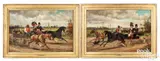 comical scenes titled Catching Up and Passing depicting an African American man driving a horse-drawn cart full of animals overtaking another cart with two well dressed individuals by Nicholas Winfield Scott Leighton, oil on canvas, sold Apr 2024