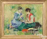 of two young women by Gustav Schraegle, oil on canvas, sold Apr 2024