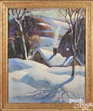 winter landscape titled Way Down East by William Lester Stevens, oil on canvas, sold Apr 2024