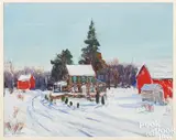 winter landscape titled Saucon Valley Farm by Walter Emerson Baum, 1947, oil on board, sold Apr 2024