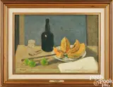 still life with melon by Paul Wescott, oil on canvas, sold Apr 2024