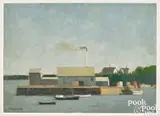 harbor scene by Paul Wescott, oil on board, sold Apr 2024