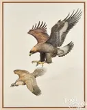 of an eagle chasing a Sage Grouse by Earl Lincoln Poole, watercolor and gouache, sold Apr 2024