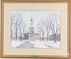 Independence Hall by James Ross, lithograph, offered Feb 2024