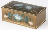 painting of morning glory flowers on a tin box by Martha Farham Cahoon, oil, sold Feb 2024