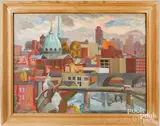 Philadelphia cityscape by Carl Lindborg, oil on canvas, sold Feb 2024