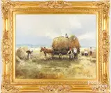 figures gathering hay by Vladimir Nasonov, oil on canvas, sold Feb 2024