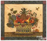theorem of a basket of fruit by David Y. Ellinger, oil on velvet, sold Jan 2024