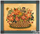 theorem of a basket of flowers by David Y. Ellinger, oil on velvet, sold Jan 2024