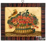 theorem of a basket of cherries by David Y. Ellinger, oil on velvet, sold Jan 2024