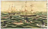 folk art whaling scene by Eleanor Meadowcroft Koleman, oil on panel, sold Jan 2024