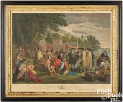 after Benjamin West Penn's Treaty With the Indians by John Hall, color engraving, sold Jan 2024