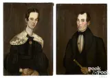 portraits of a husband and wife by The Long Neck Artist Ralph Curtis, oil on panel, sold Jan 2024