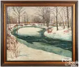 landscape titled Grey Day Winter by Walter Emerson Baum, oil on canvas, sold Jan 2024