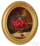 still life with strawberries by Edward Edmondson, Jr., oil on canvas, sold Jan 2024