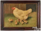 portrait of hen with chicks by Arthur Heyer, oil on canvas, sold Jan 2024