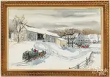 winter landscape by Charles X. Carlson, watercolor, sold Dec 2023