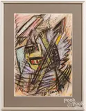 abstract by Jaled Muyaes, pastel and gouache, offered Oct 2023