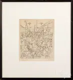of a subway in France by Jacques Boullaire, etching, sold Oct 2023