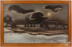 moonlit winter landscape by Hubert Davis, oil on canvas, sold Oct 2023