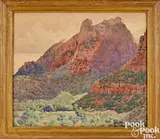 titled Rocks and Cliffs Zion National Park by Gunnar Widforss, watercolor, sold Oct 2023