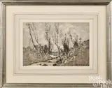 landscape of a stream by Henri Harpignies, watercolor, sold Oct 2023