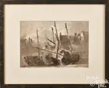 and sepia wash of fishing boats by John Constable, watercolor, sold Oct 2023