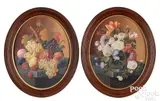 still lifes of fruit and flowers on a marble slab by Severin Roesen, oil on panel, sold Oct 2023