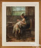 of a mother sewing with her two children by Jozef Israëls, watercolor, sold Oct 2023