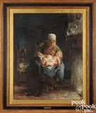 of a mother washing her baby by Jozef Israëls, watercolor, offered Oct 2023