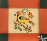 fraktur of a bird on a floral branch by David Ellinger, watercolor, sold Oct 2023
