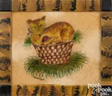 theorem of a cat in a basket by David Ellinger, oil on velvet, sold Oct 2023