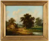 ATTRIBUTED / SCHOOL OF, PASTORAL LANDSCAPE PAINTING by August Achilles, oil on canvas, sold Apr 2025