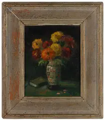 ROOKWOOD POTTERY ARTIST FLORAL STILL-LIFE PAINTING by Martin Rettig, oil on board, sold Apr 2025