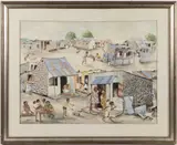 TOWNSHIP STREET SCENE by Phoshoko David Mogano, watercolor and gouache on paper, sold Apr 2025
