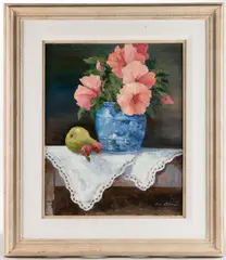 FLORAL STILL-LIFE PAINTING by Jane Carlson, oil on board, sold Apr 2025