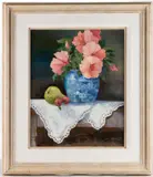 FLORAL STILL-LIFE PAINTING by Jane Carlson, oil on board, sold Apr 2025