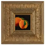 STILL-LIFE PAINTING OF PEACHES by Bonita Mohan, oil on board, sold Apr 2025