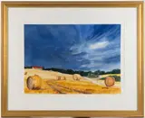 BAILING THE PERIGURD FARM LANDSCAPE PAINTING by Jack Horner, watercolor on paper, sold Apr 2025