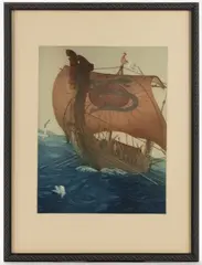 THE DRAGON SHIP ETCHING by John Taylor Arms, etching and aquatint on paper, sold Apr 2025