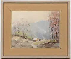 INDIANA LANDSCAPE PAINTING by James Eccles, oil / acrylic on board, sold Mar 2025