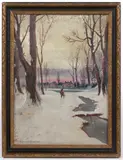 HUNTING IN NEW YORK STATE PAINTING by Robert Emmett Owen, oil on canvas board, sold Mar 2025